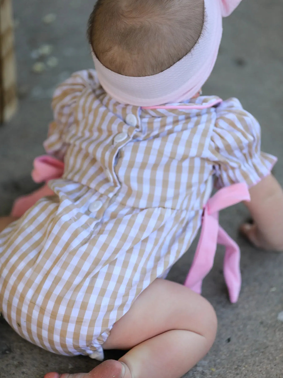 Fall Thanksgiving Lapel Plaid Chick Embroidery Smocking Bow Baby Girls Romper Rylee Faith Designs