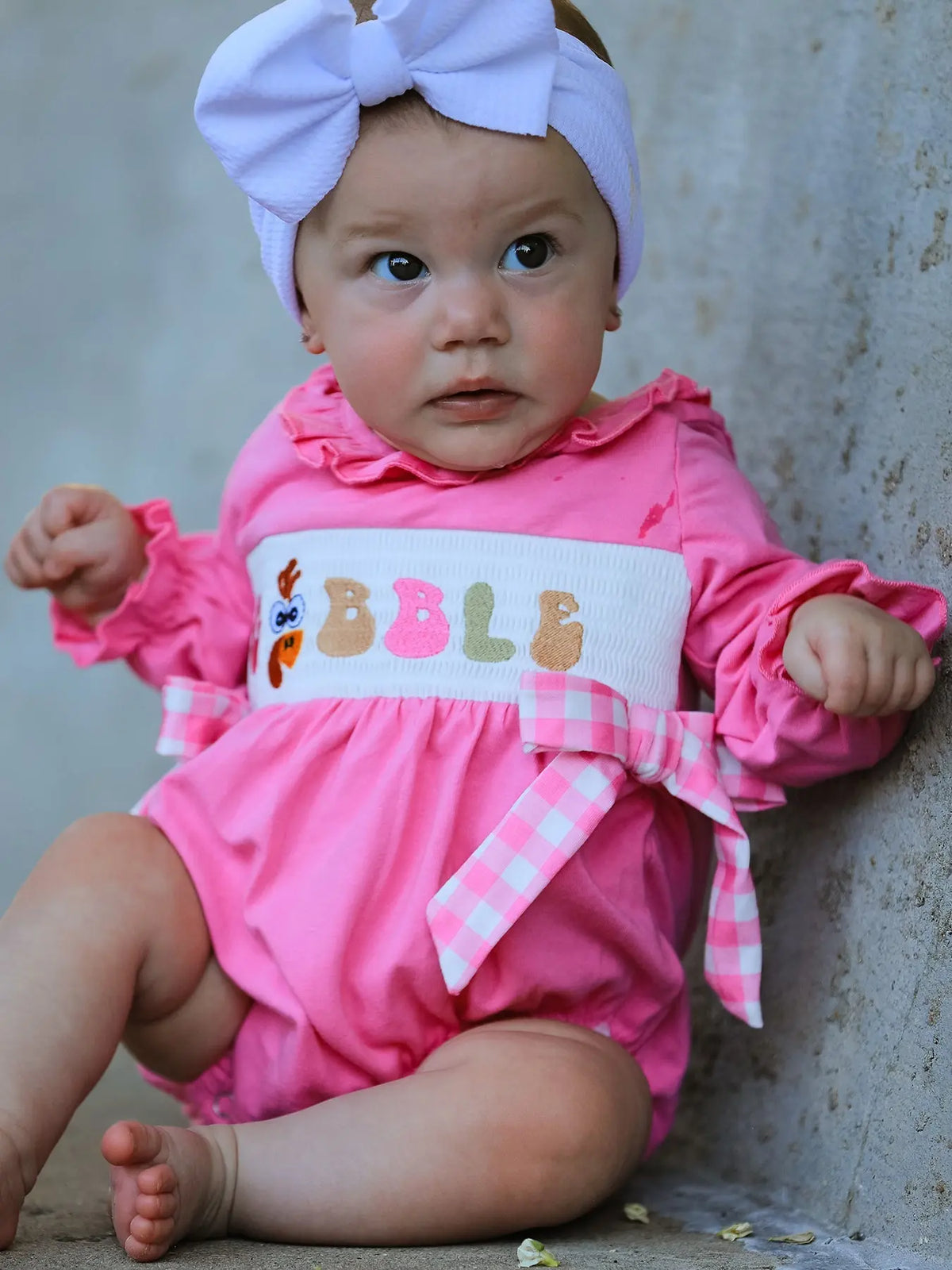 Fall Thanksgiving& Halloween "GOBBLE" Smock Embroidery Baby Girl Romper Rylee Faith Designs