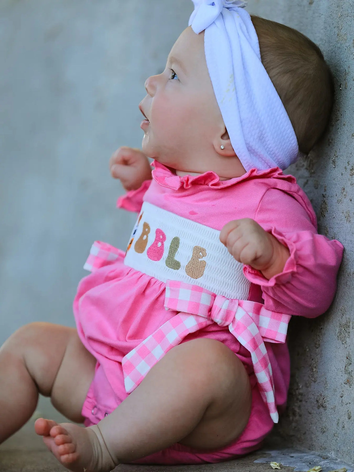 Fall Thanksgiving& Halloween "GOBBLE" Smock Embroidery Baby Girl Romper Rylee Faith Designs