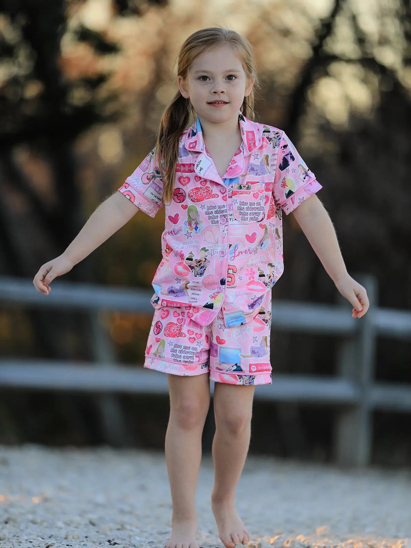 Pink TS Lapel Button Short Sleeve Shorts Pajama Set Rylee Faith Designs