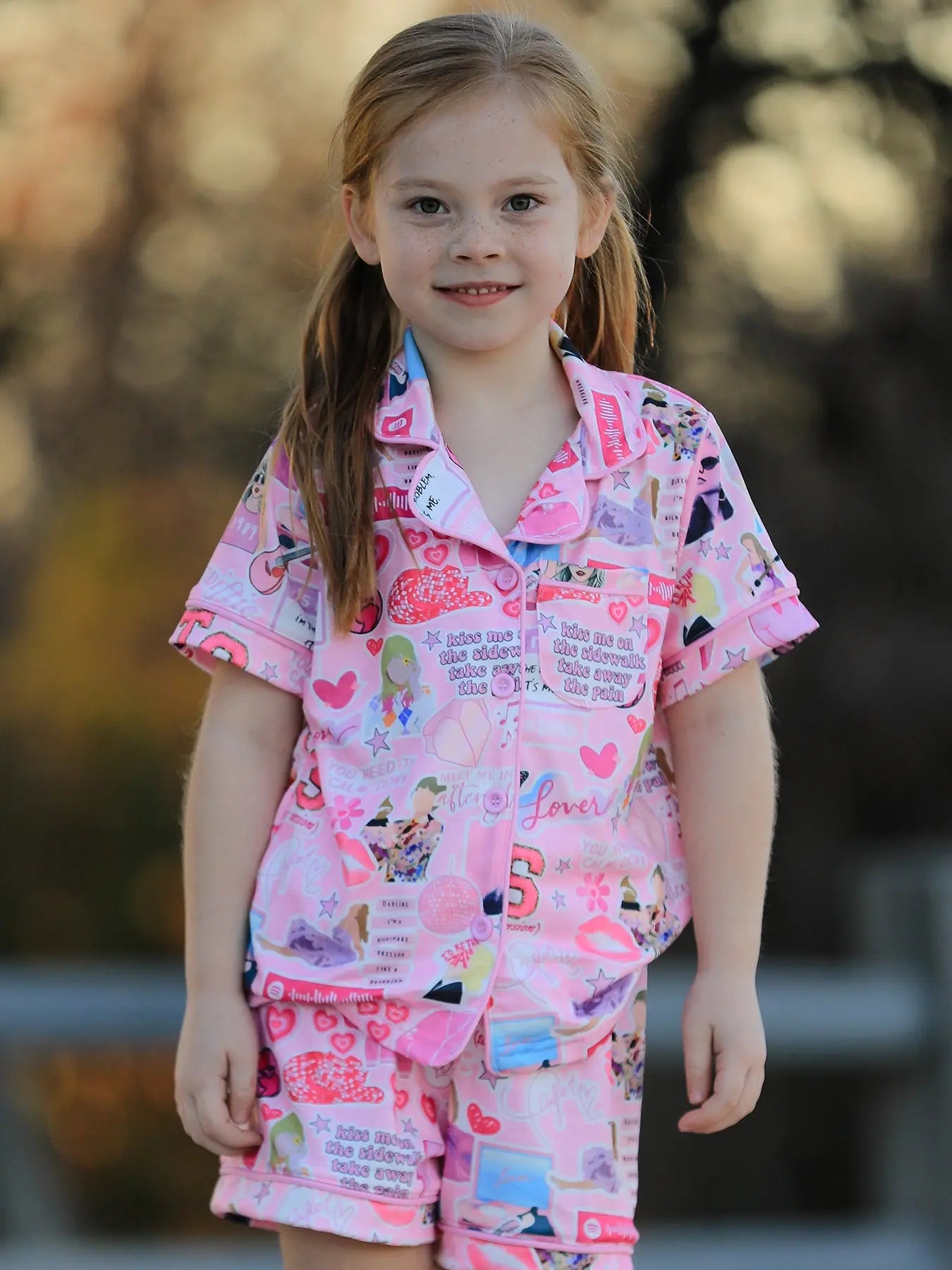 Pink TS Lapel Button Short Sleeve Shorts Pajama Set Rylee Faith Designs