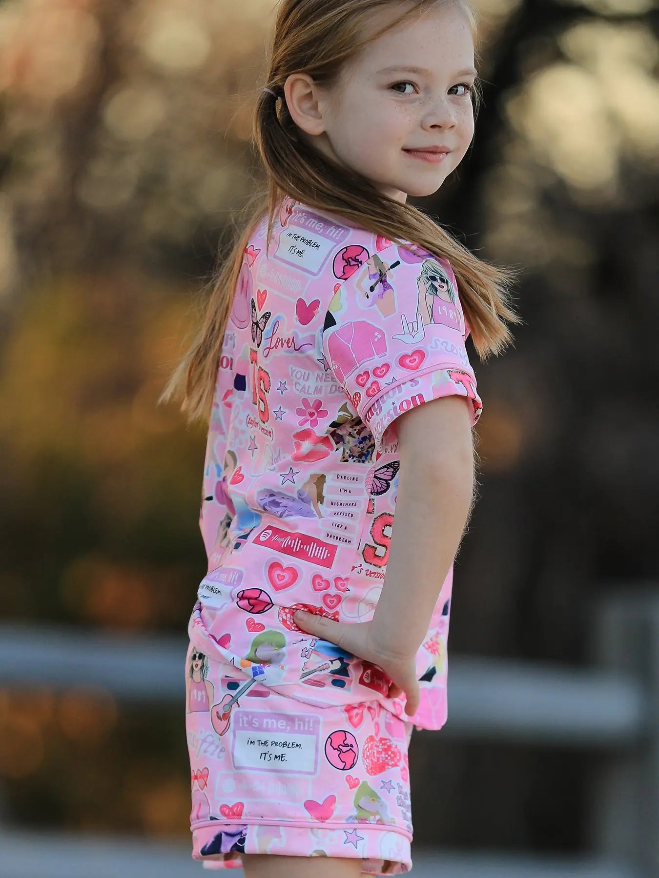 Pink TS Lapel Button Short Sleeve Shorts Pajama Set Rylee Faith Designs