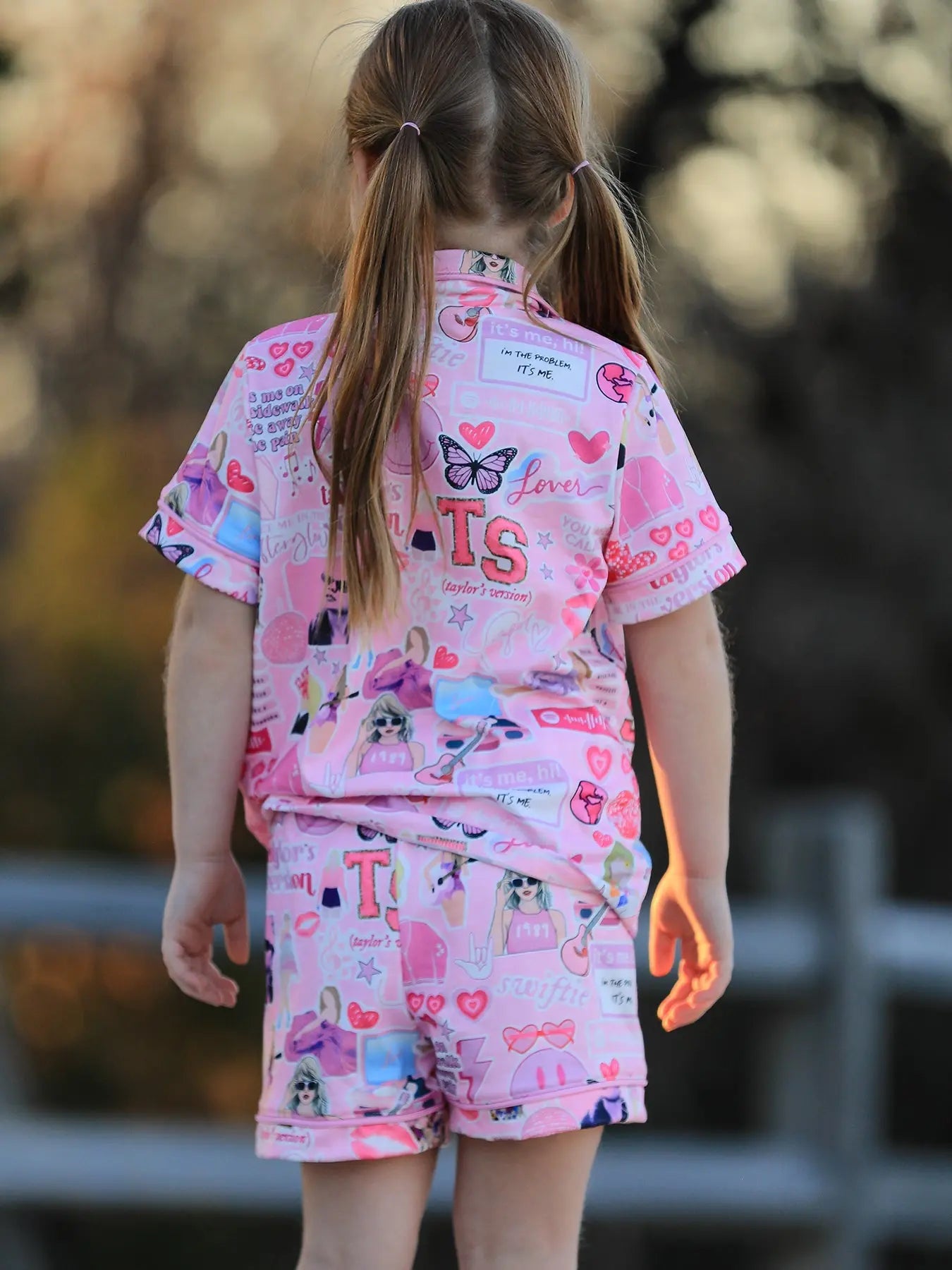 Pink TS Lapel Button Short Sleeve Shorts Pajama Set Rylee Faith Designs