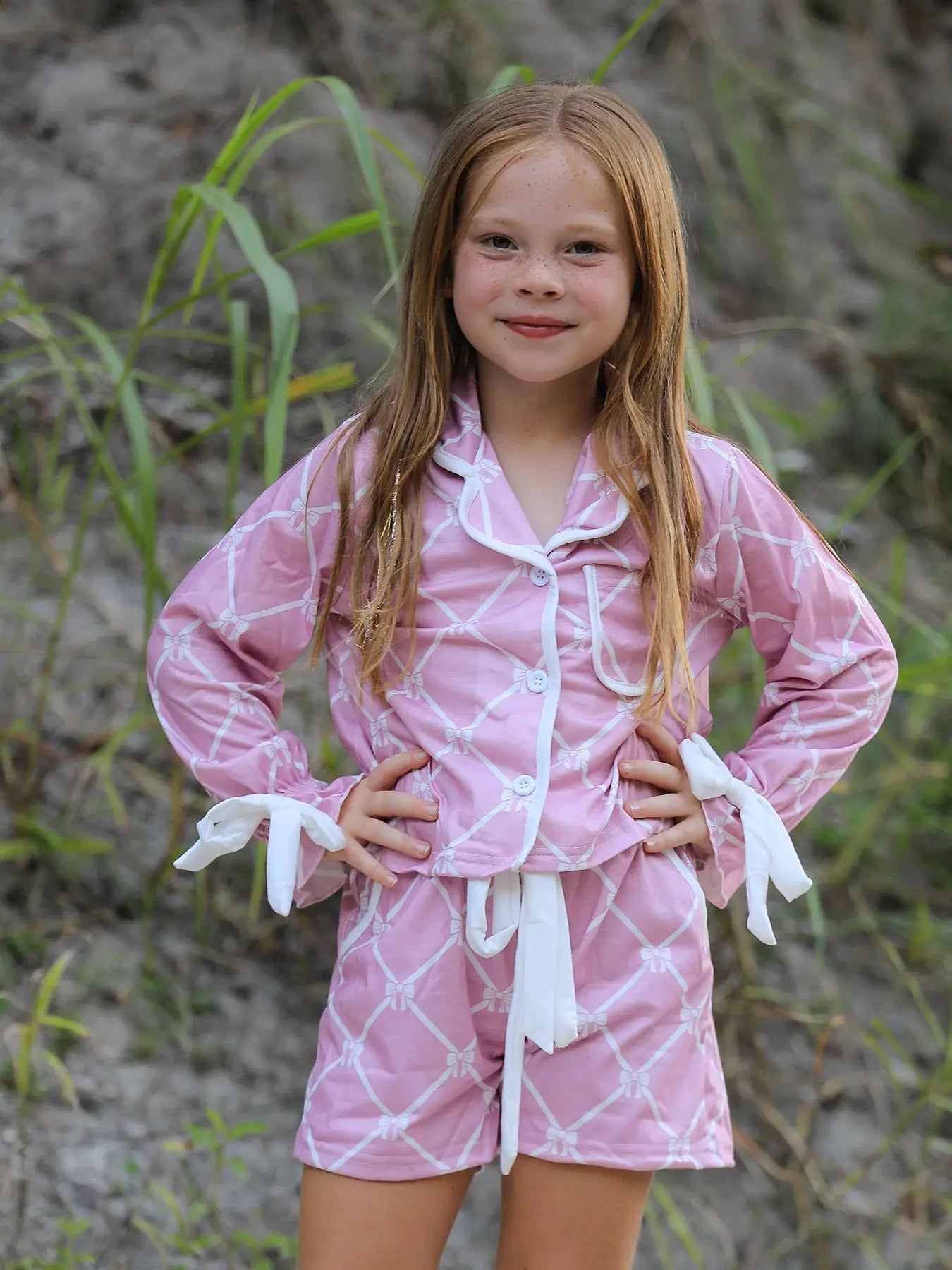 Autumn Check Bow Girls Lapel Pajamas Rylee Faith Designs