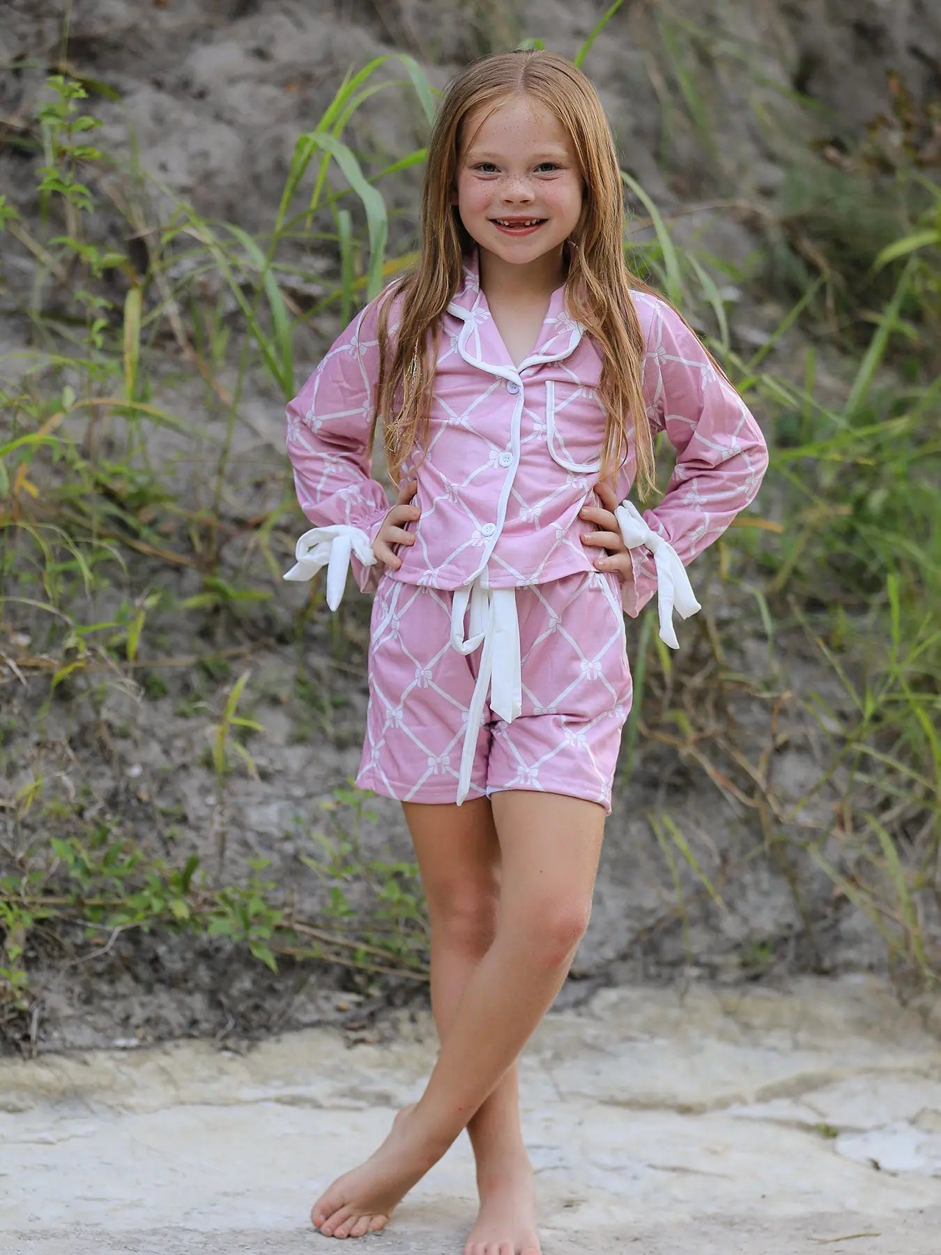 Autumn Check Bow Girls Lapel Pajamas Rylee Faith Designs