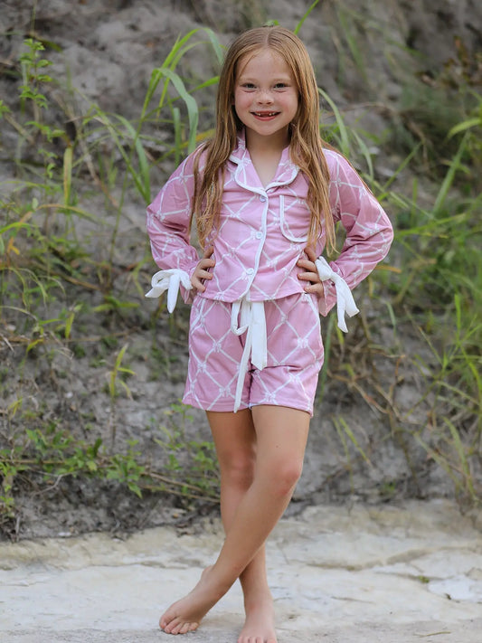 Autumn Check Bow Girls Lapel Pajamas Rylee Faith Designs