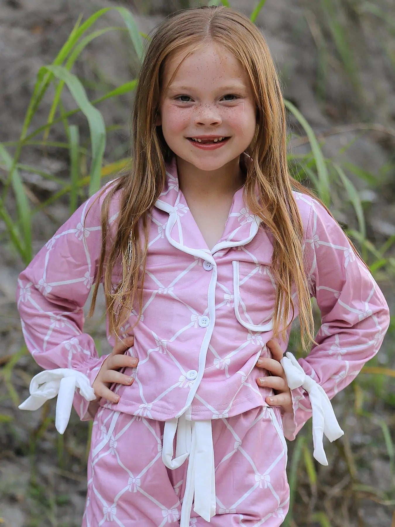 Autumn Check Bow Girls Lapel Pajamas Rylee Faith Designs