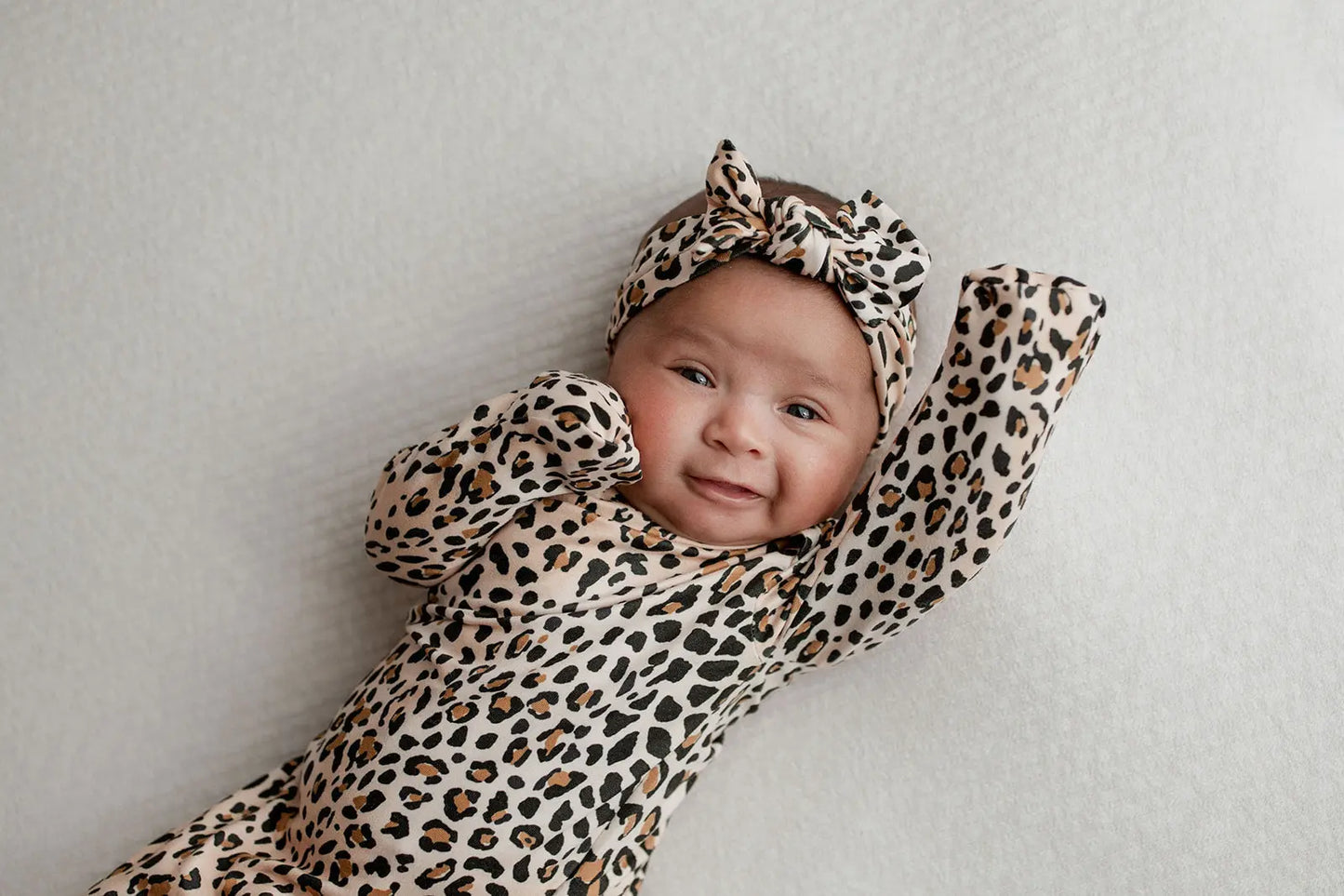 Leopard Knotted Newborn Baby Gown Three Little Tots
