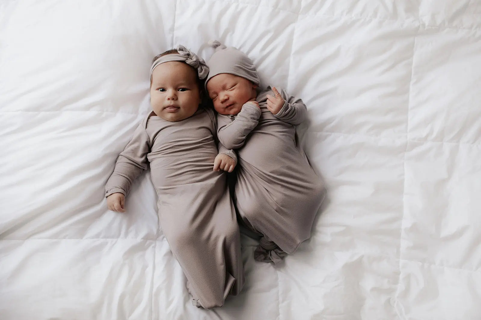 Harbor Mist Neutral Knotted Newborn Baby Gown Three Little Tots