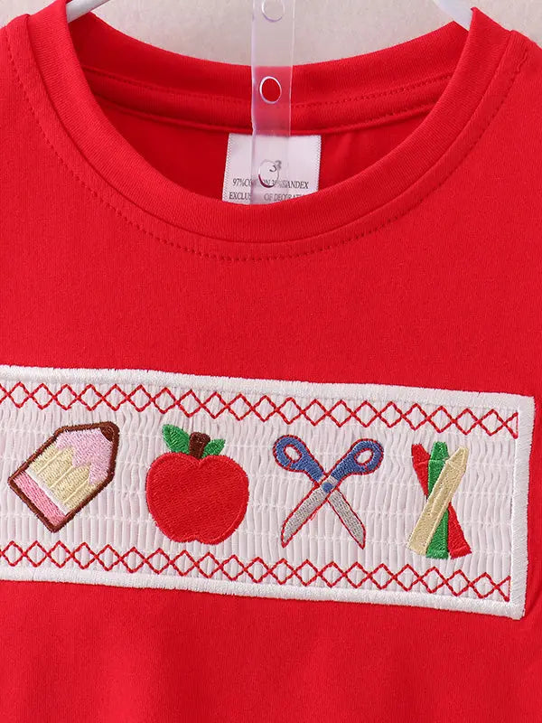 Boys Back to School Pencil Apple Applique Plaid Shorts Set Rylee Faith Designs