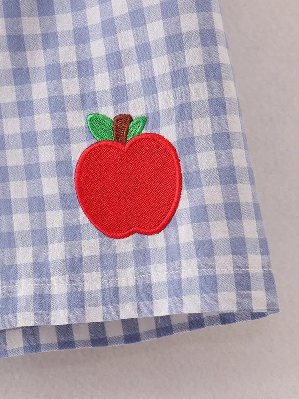 Boys Back to School Pencil Apple Applique Plaid Shorts Set Rylee Faith Designs