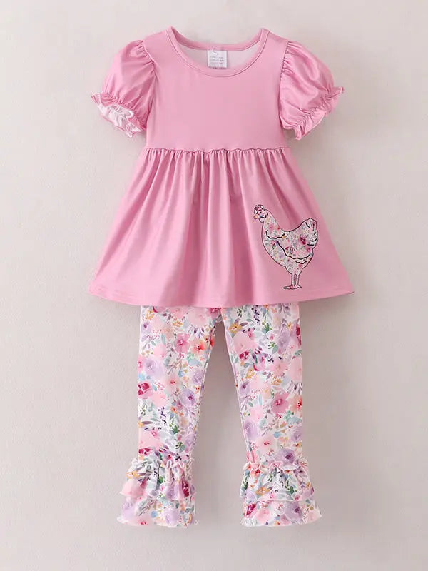 Pink Girls Farm Animals Bell Bottoms outfit Rylee Faith Designs