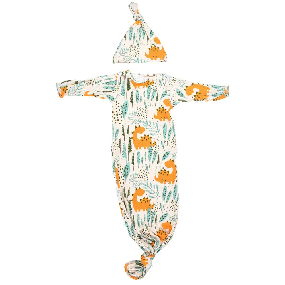 Dinosaur Themed Newborn Knotted Gown Three Little Tots