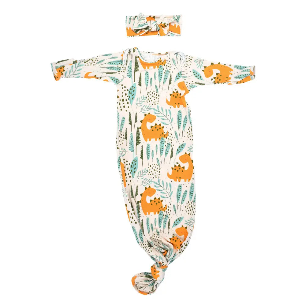 Dinosaur Themed Newborn Knotted Gown Three Little Tots