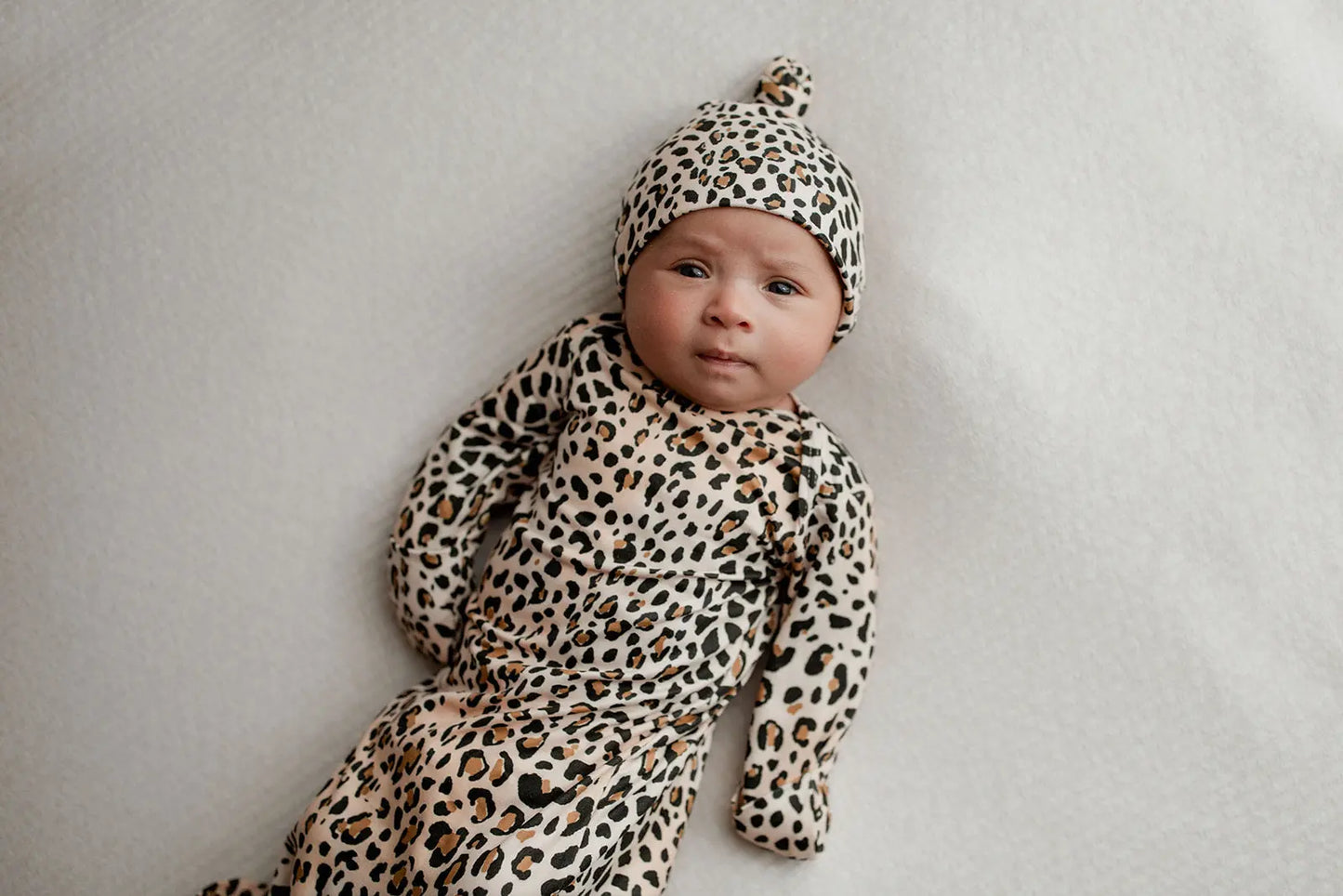 Leopard Knotted Newborn Baby Gown Three Little Tots