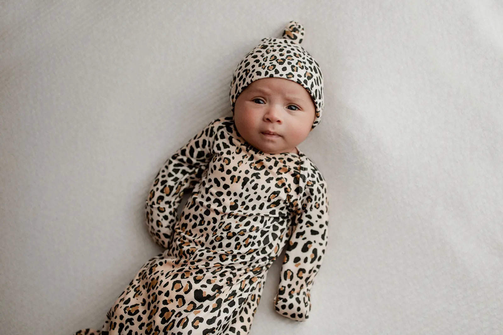 Leopard Knotted Newborn Baby Gown Three Little Tots