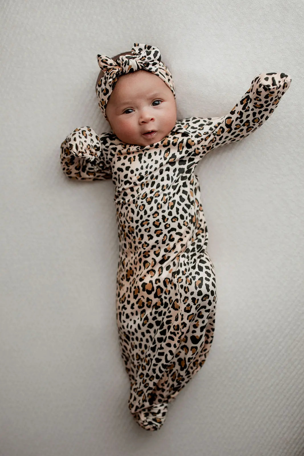 Leopard Knotted Newborn Baby Gown Three Little Tots