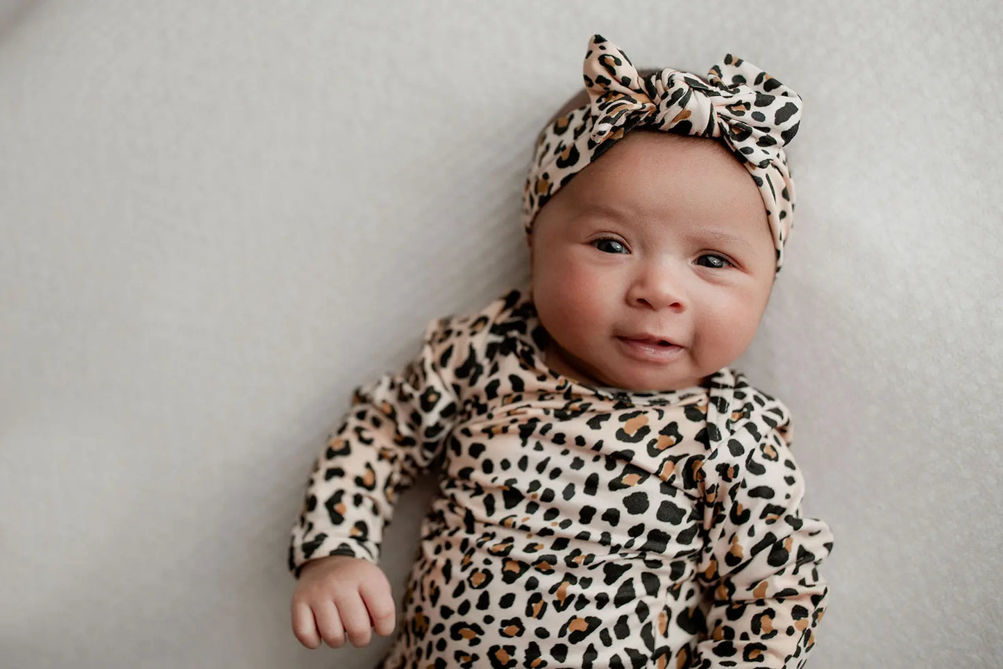 Leopard Knotted Newborn Baby Gown Three Little Tots