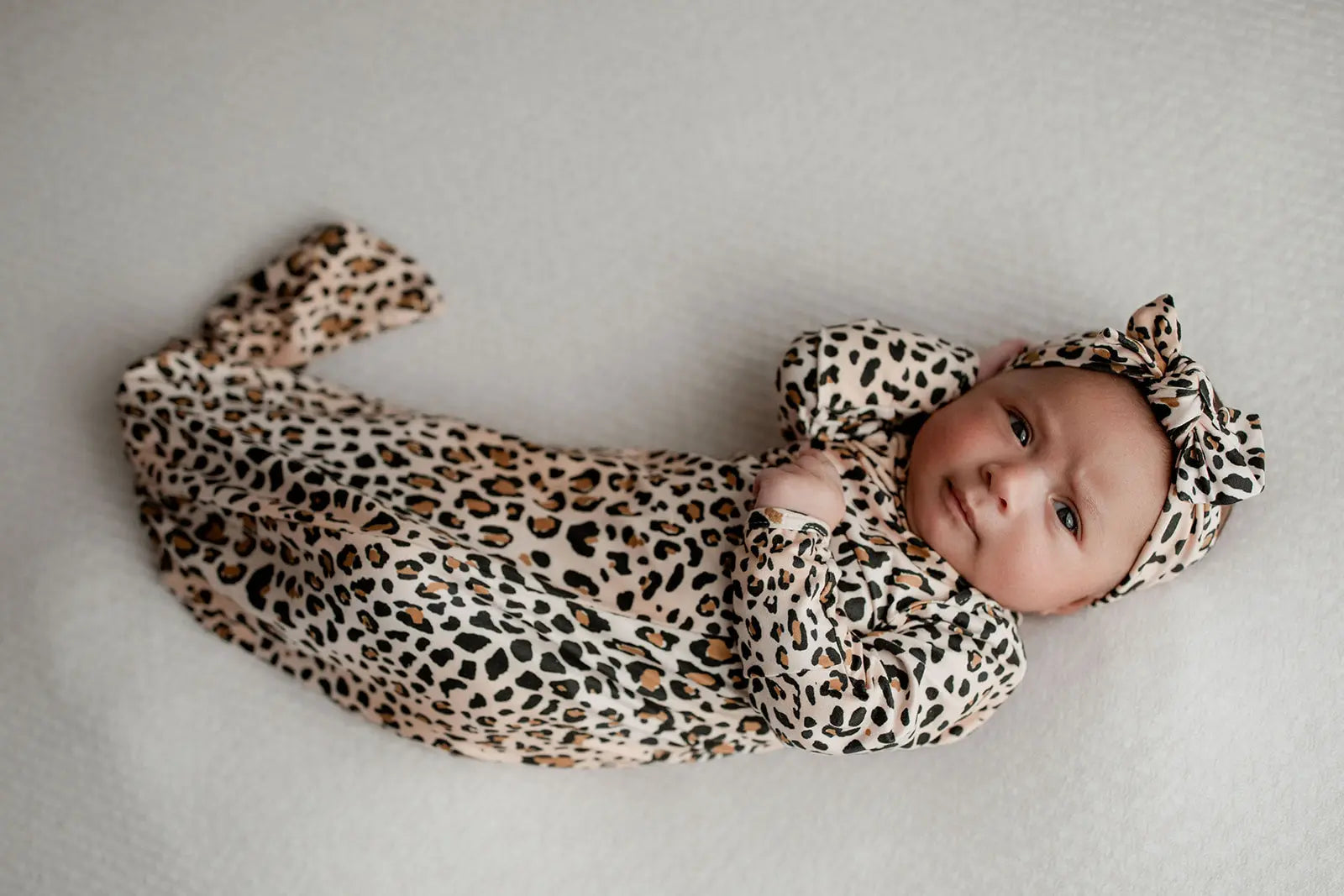 Leopard Knotted Newborn Baby Gown Three Little Tots