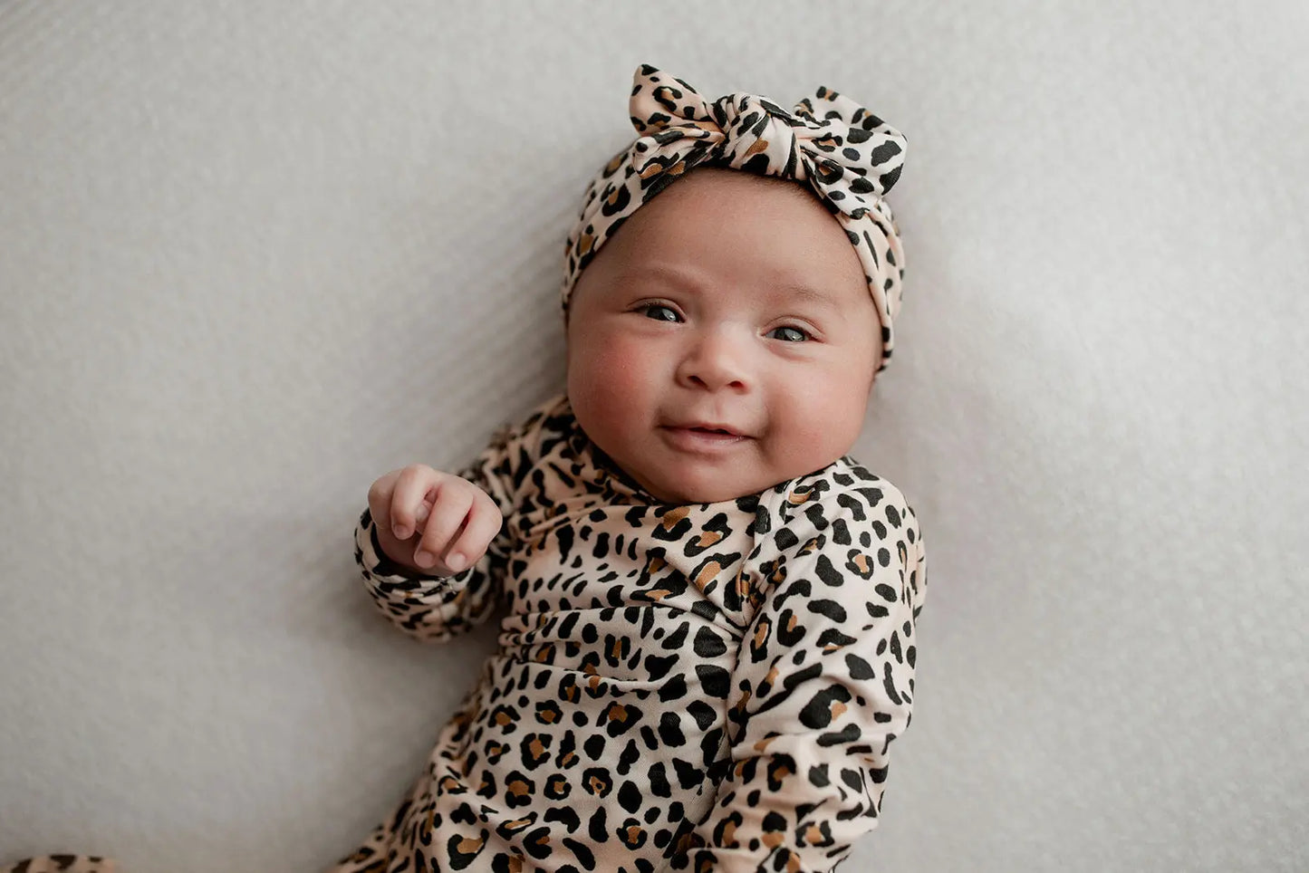 Leopard Knotted Newborn Baby Gown Three Little Tots