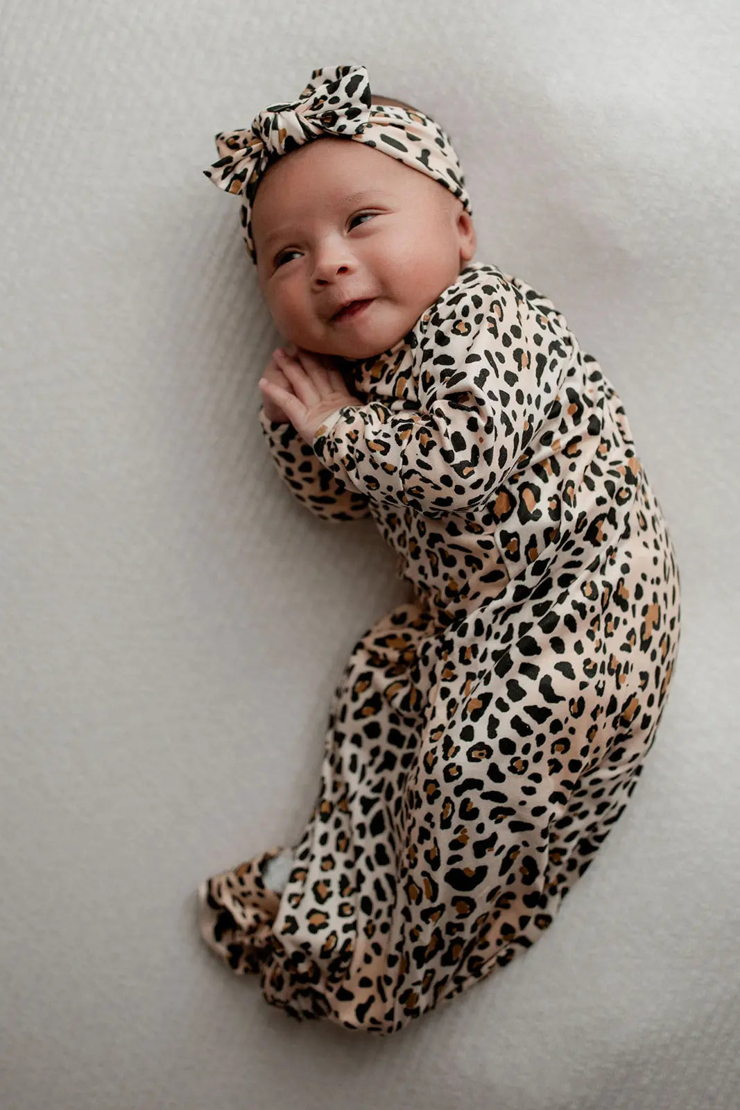 Leopard Knotted Newborn Baby Gown Three Little Tots