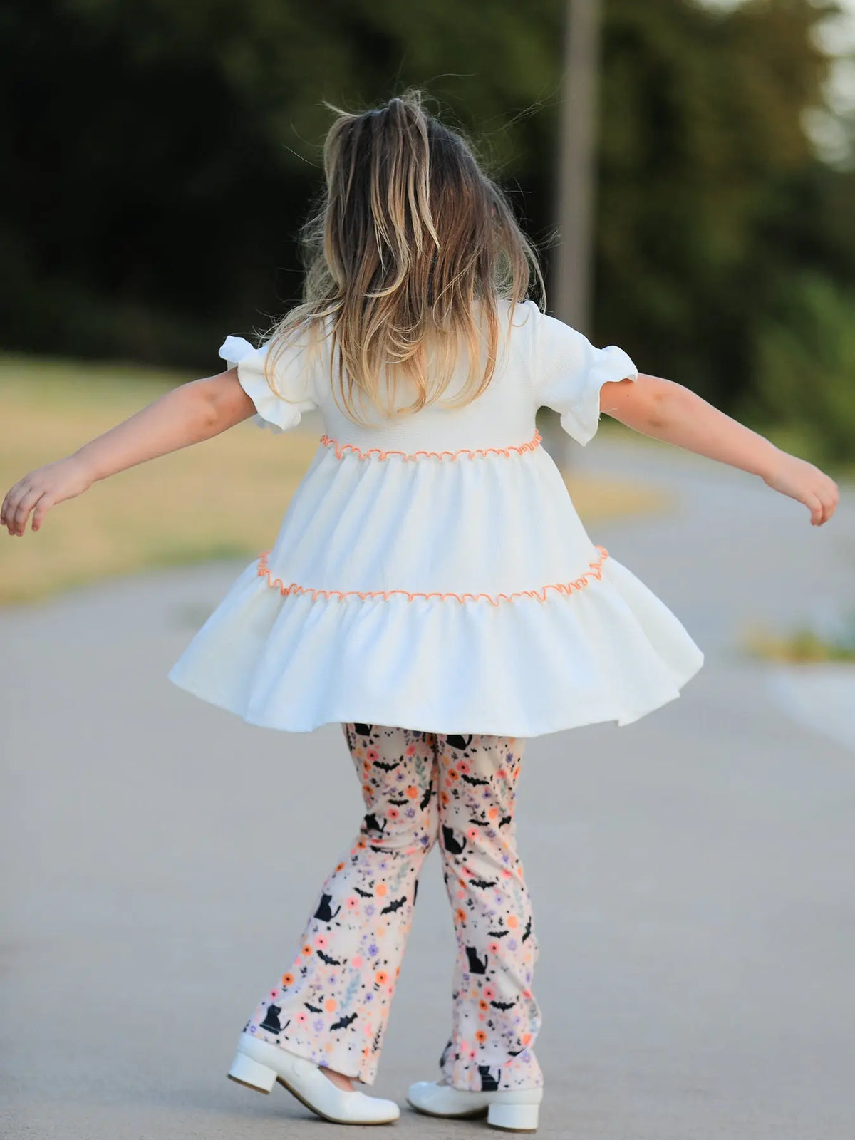 Halloween Black Cat Girls Bell Bottom Pant Set