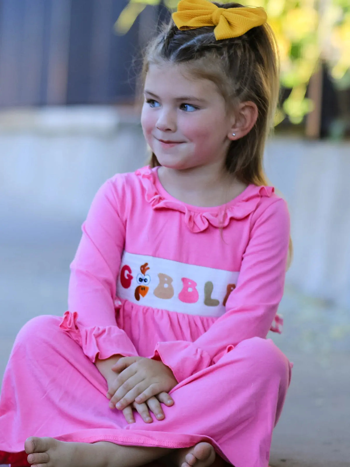 Fall Thanksgiving& Halloween "GOBBLE" Smock Embroidery Baby Girl Dress Rylee Faith Designs