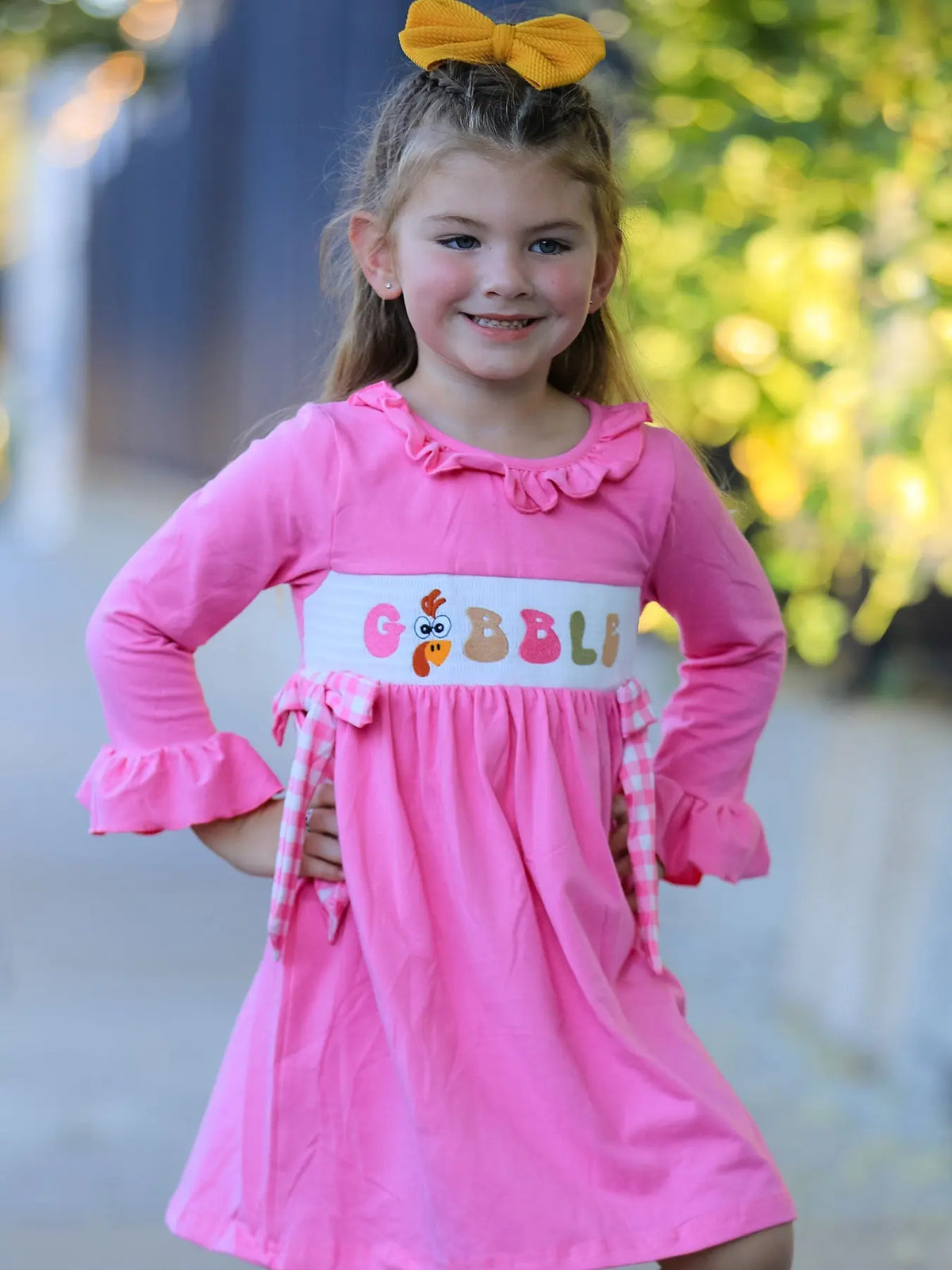 Fall Thanksgiving& Halloween "GOBBLE" Smock Embroidery Baby Girl Dress Rylee Faith Designs
