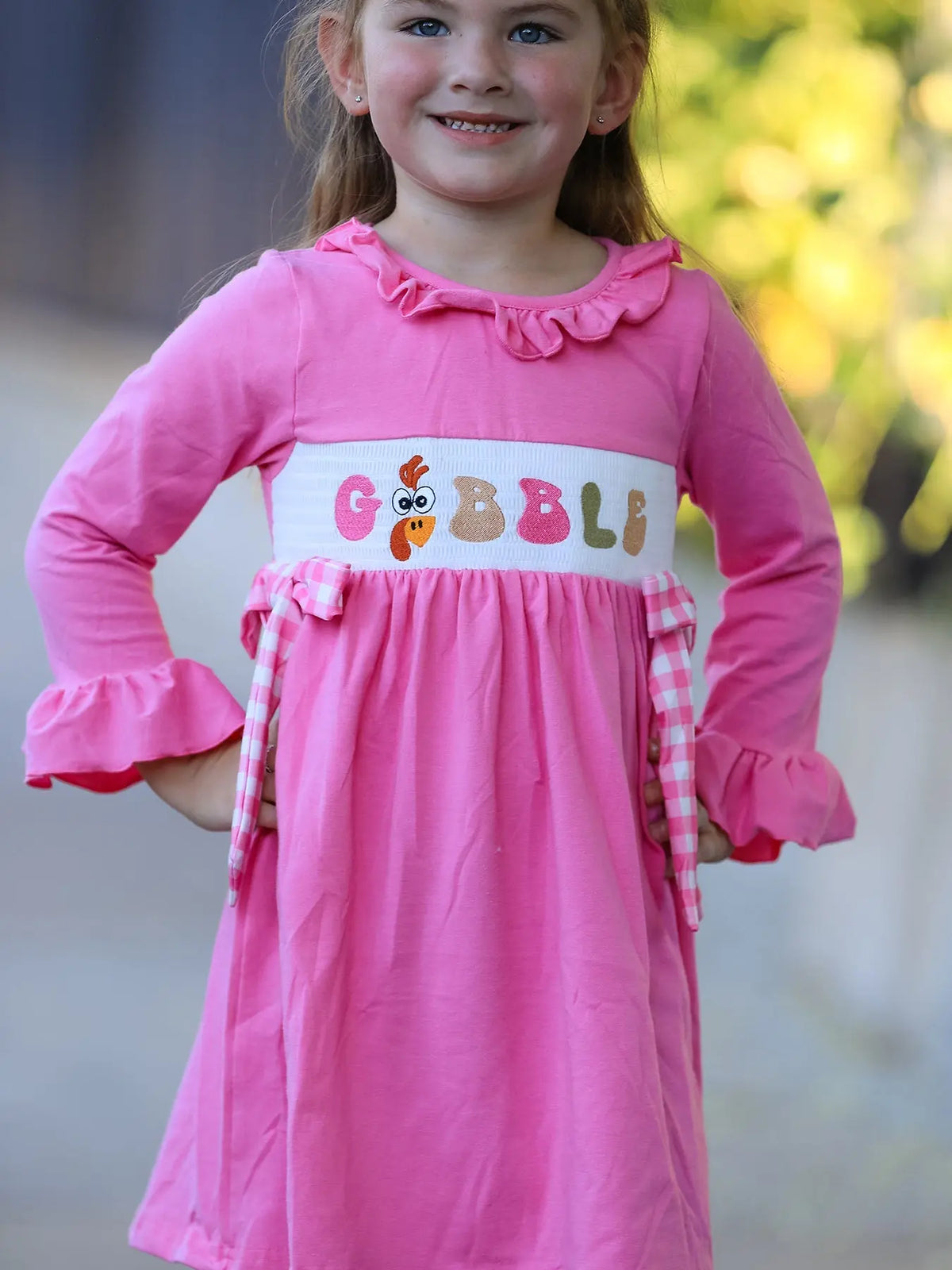 Fall Thanksgiving& Halloween "GOBBLE" Smock Embroidery Baby Girl Dress Rylee Faith Designs