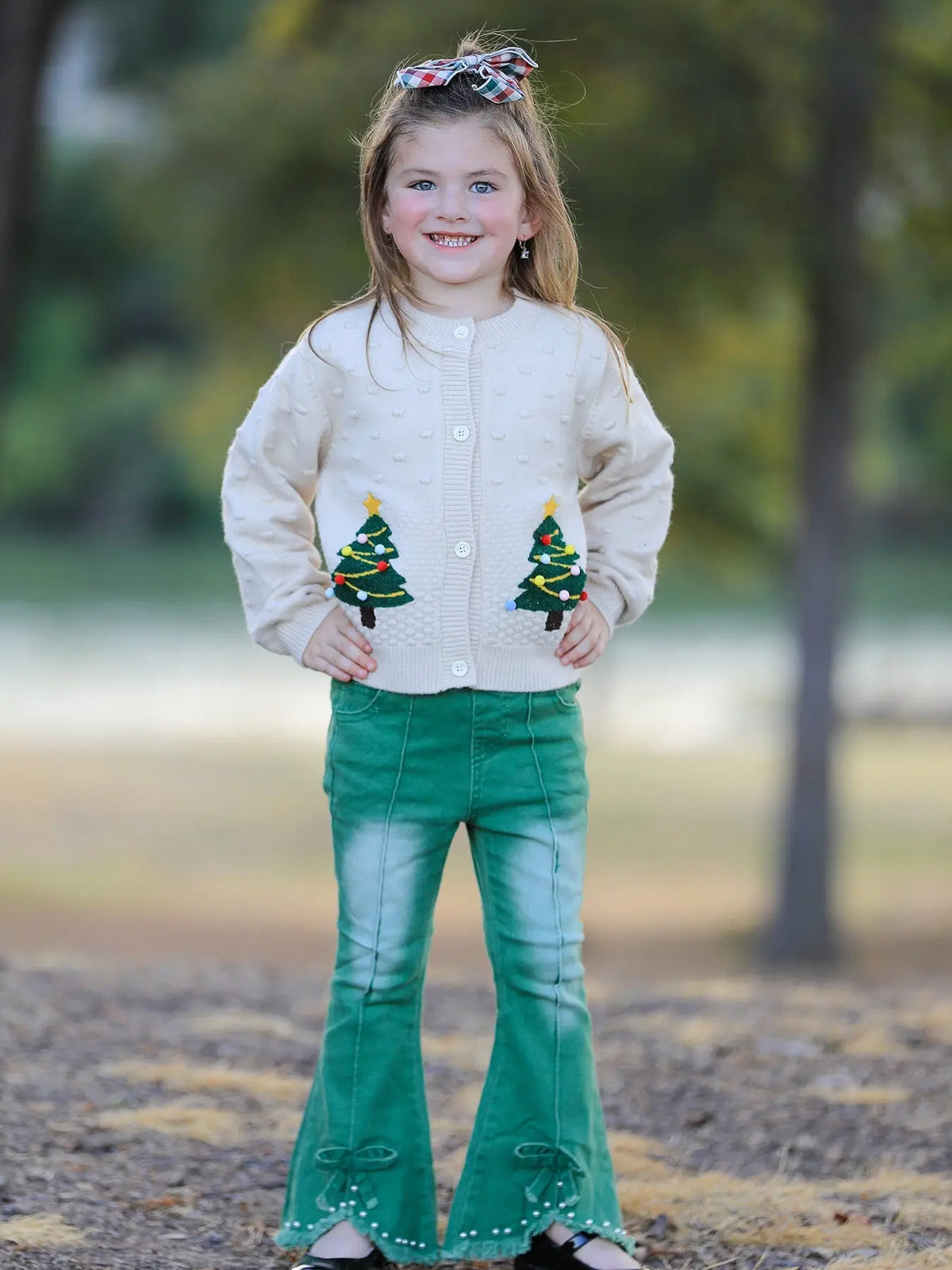 Christmas Tree Knit Cardigan Kids Holiday Sweater Button Front