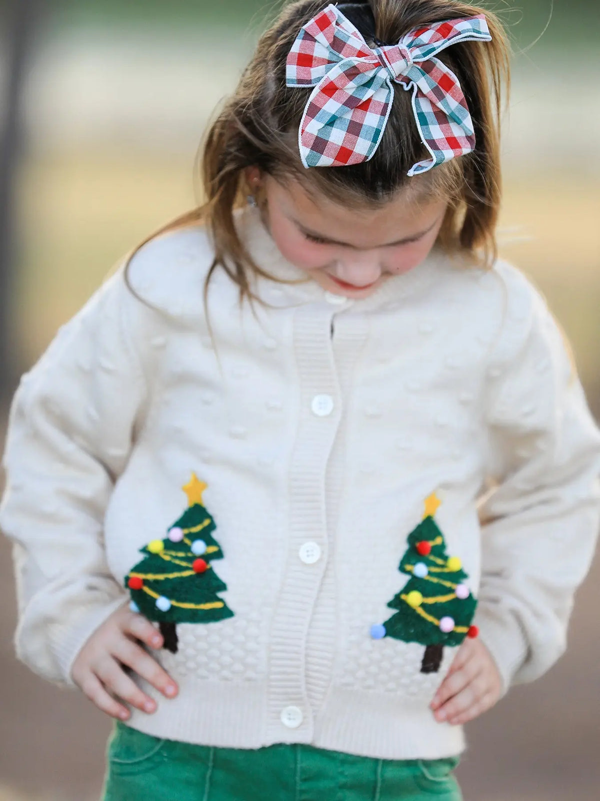 Christmas Tree Knit Cardigan Kids Holiday Sweater Button Front