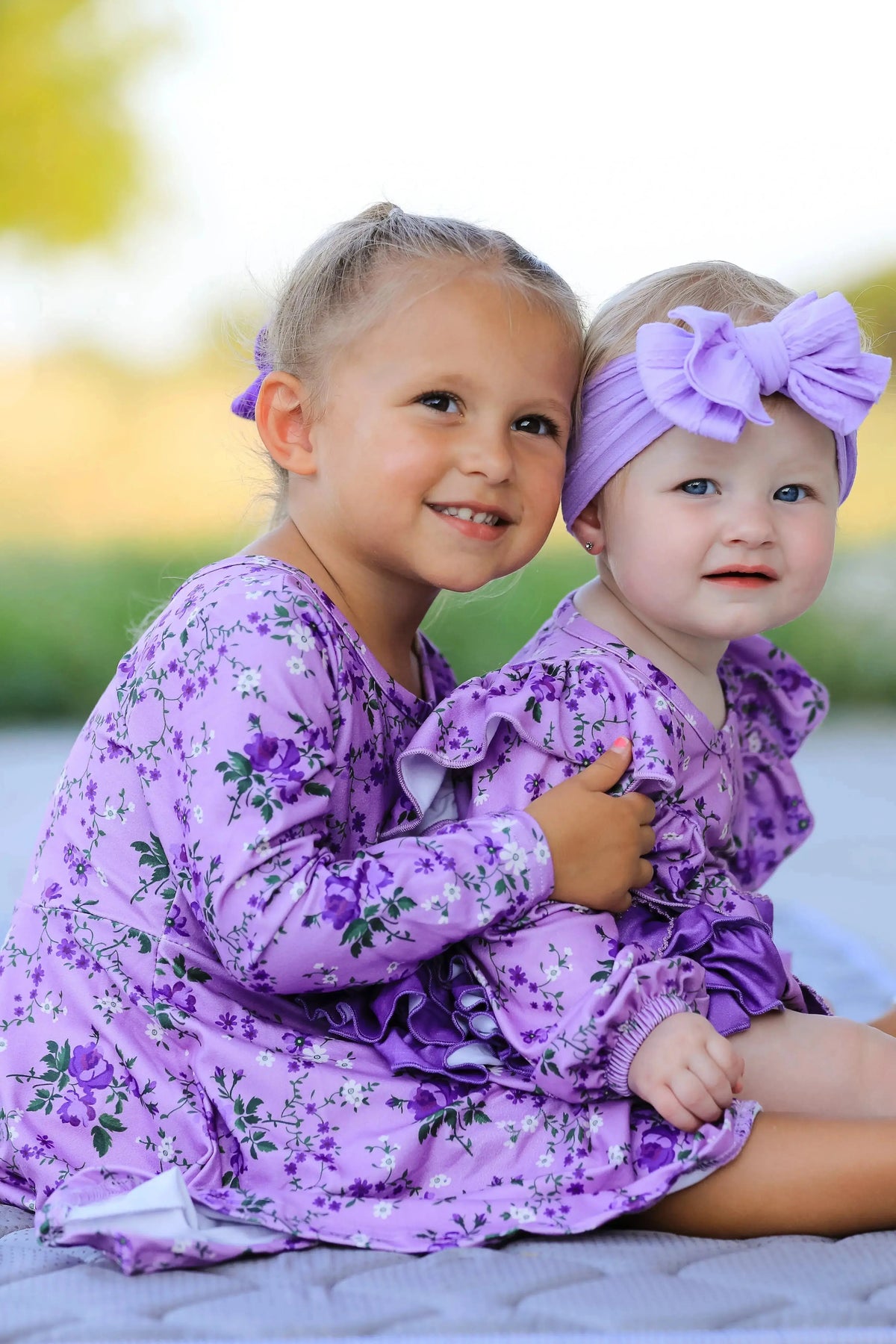 Fall Lavender Floral Print Girls Long Sleeve Twirl Dress Rylee Faith Designs