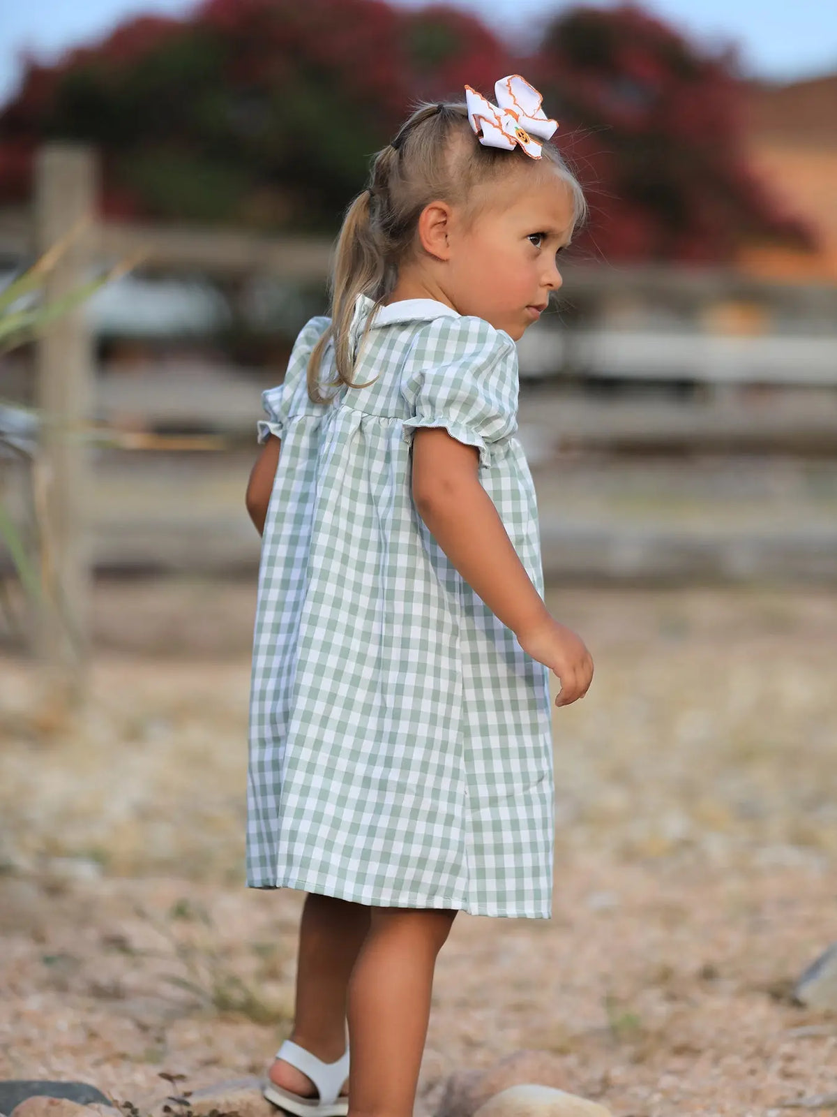 Fall Halloween & Thanksgiving Pumpkin Applique Plaid Green Girls Dress Rylee Faith Designs