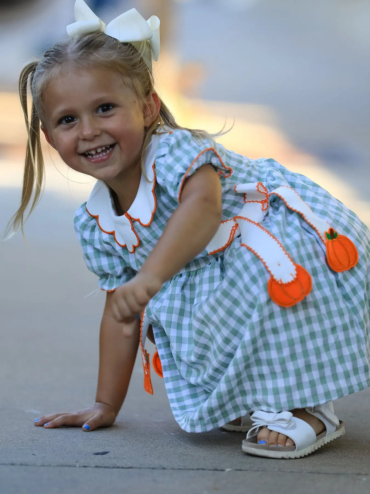 Fall Plaid Girls Dress Pumpkin Bow Smocked Peter Pan Collar Rylee Faith Designs