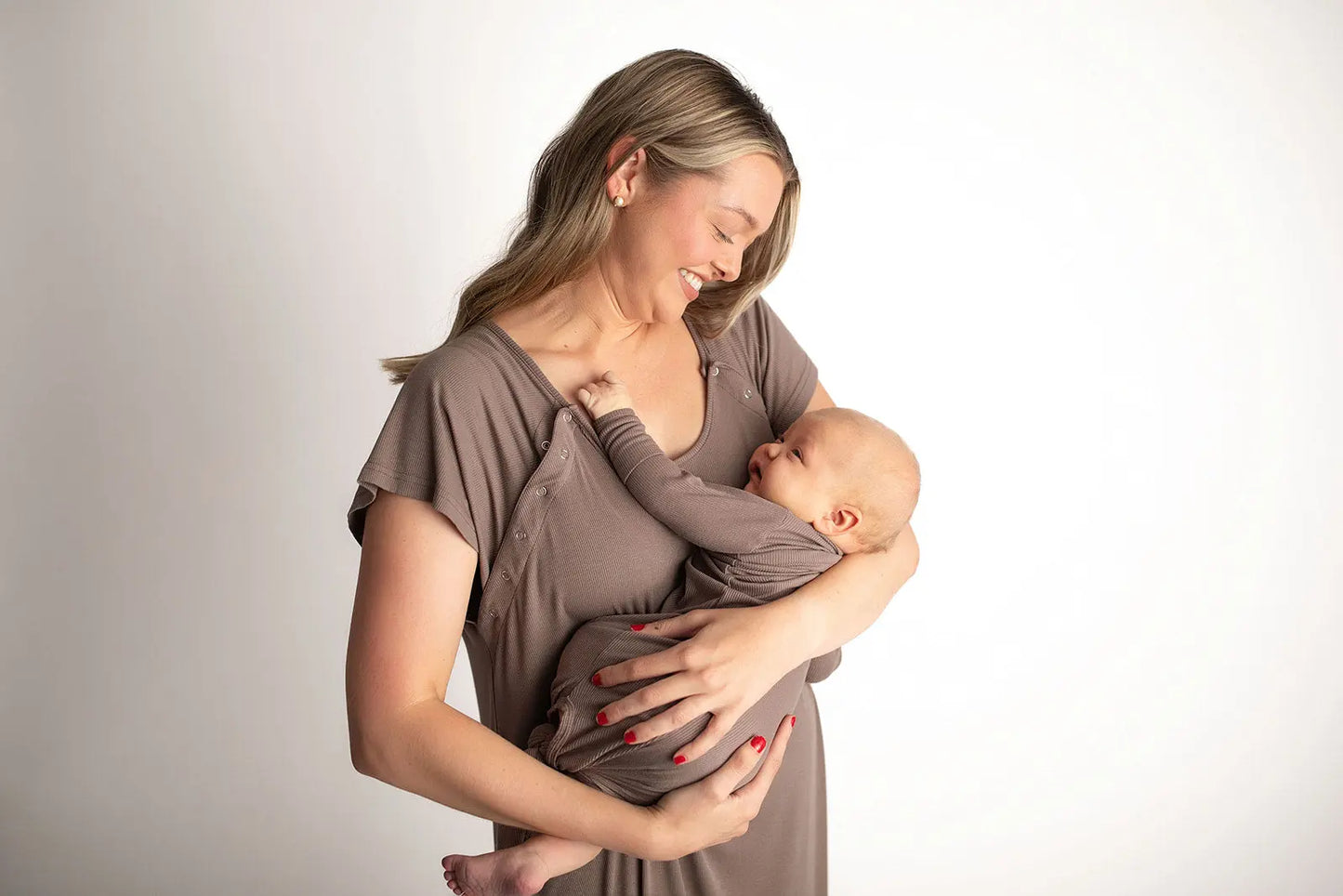 Cocoa Brown Ribbed Knotted Newborn Baby Gown Three Little Tots