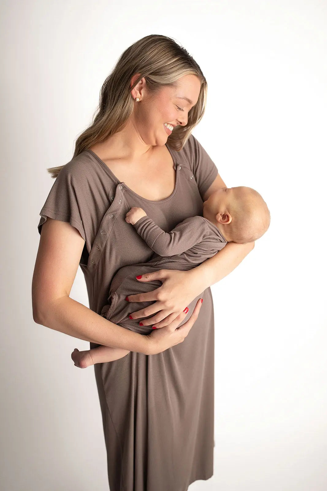 Cocoa Brown Ribbed Knotted Newborn Baby Gown Three Little Tots