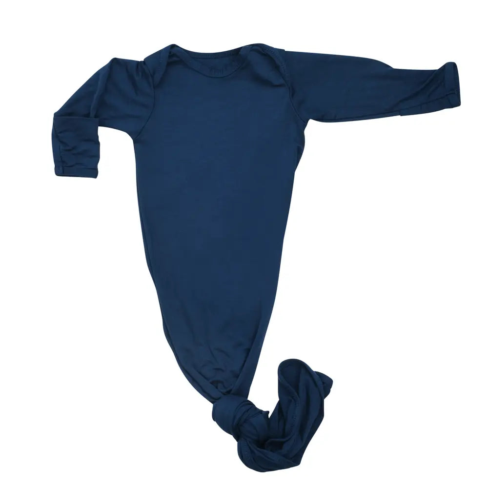 Navy Blue Knotted Newborn Baby Gown Three Little Tots
