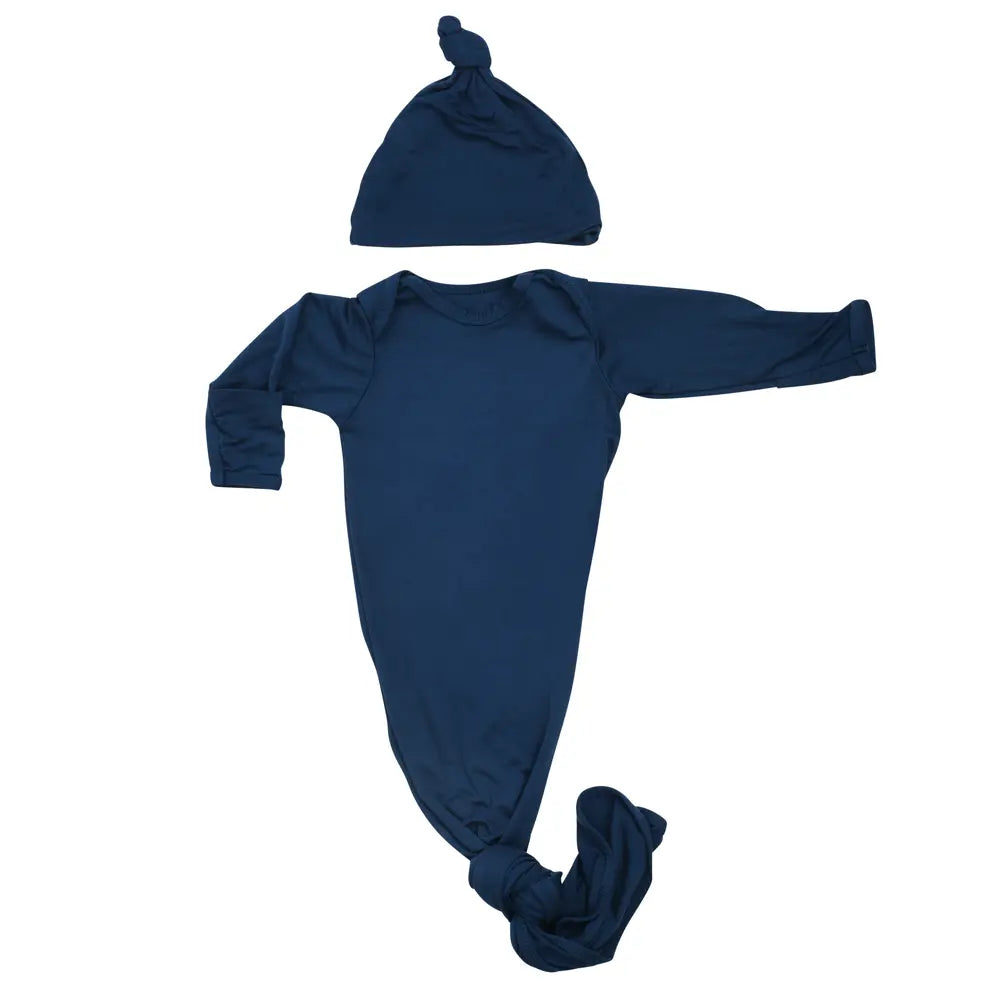 Navy Blue Knotted Newborn Baby Gown Three Little Tots