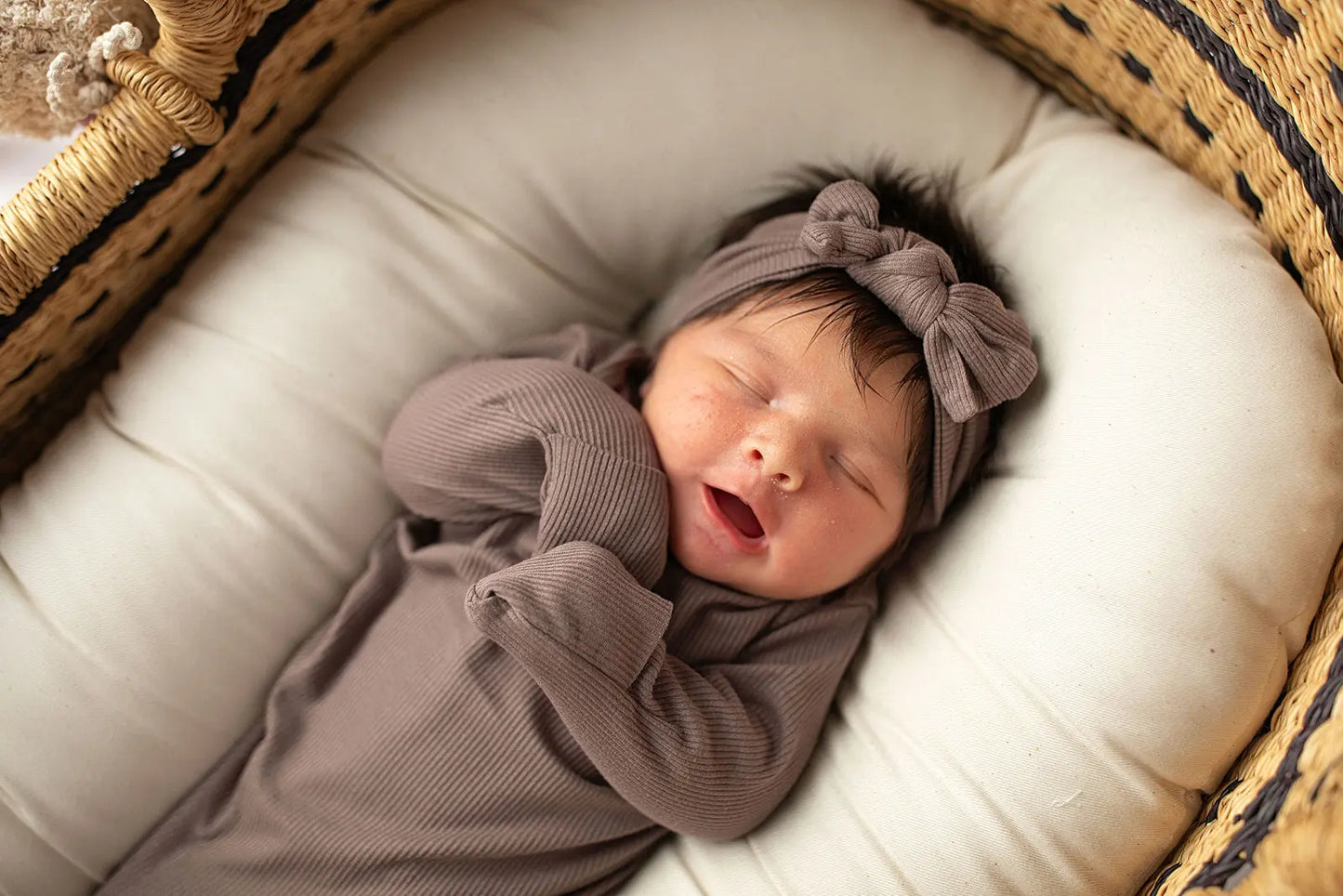 Cocoa Brown Ribbed Knotted Newborn Baby Gown Three Little Tots