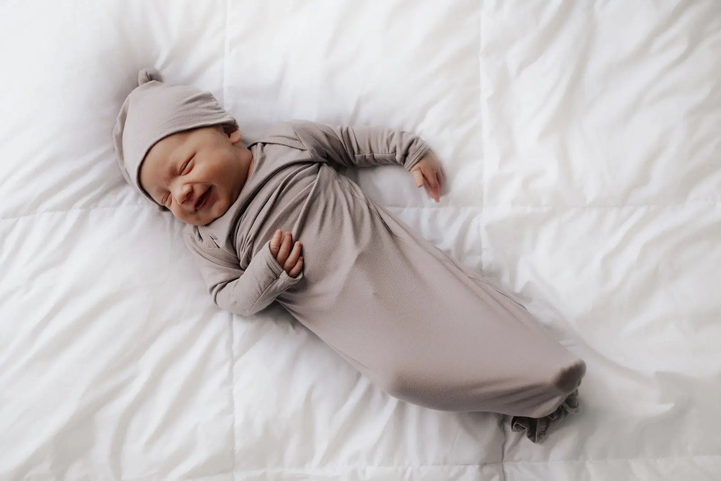 Harbor Mist Neutral Knotted Newborn Baby Gown Three Little Tots