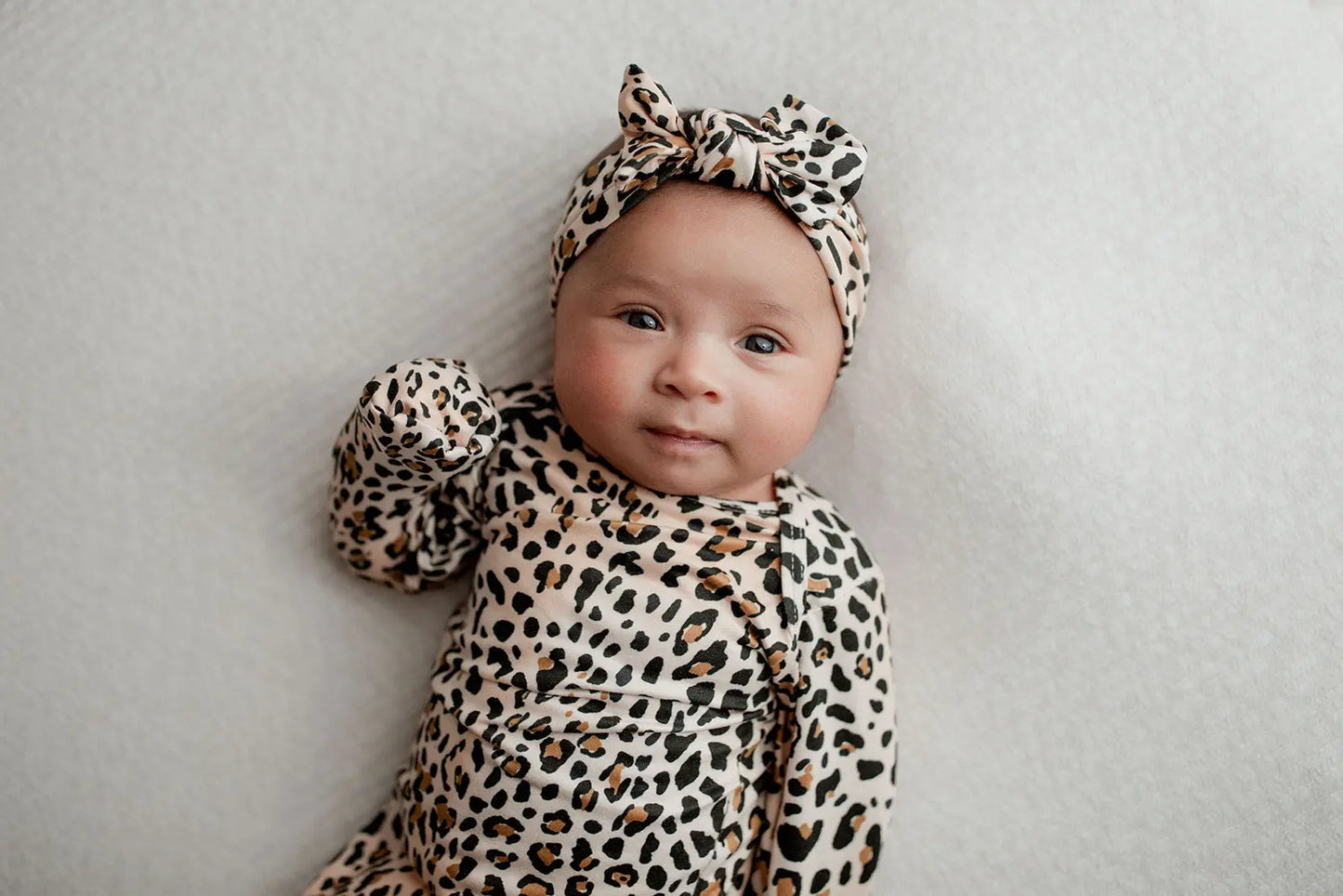 Leopard Knotted Newborn Baby Gown Three Little Tots