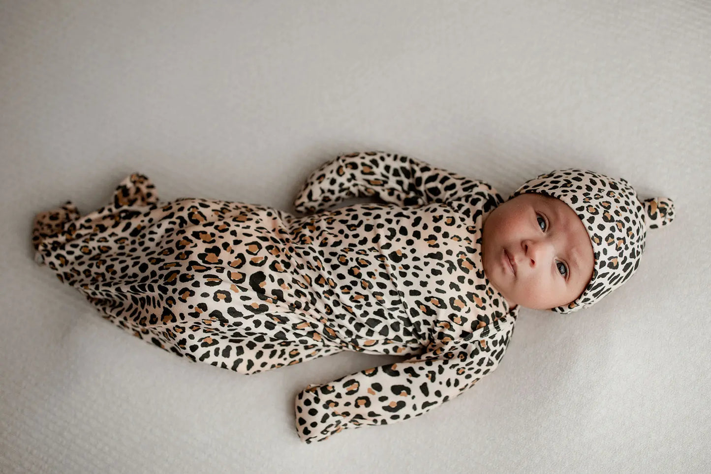 Leopard Knotted Newborn Baby Gown Three Little Tots
