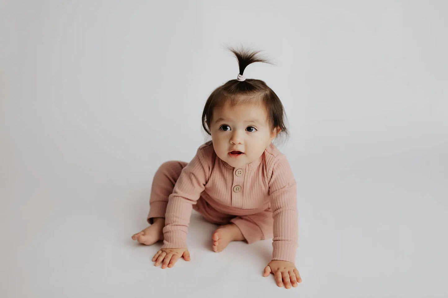 Dusty Rose Pink Baby Ribbed Playsuit with pockets Three Little Tots