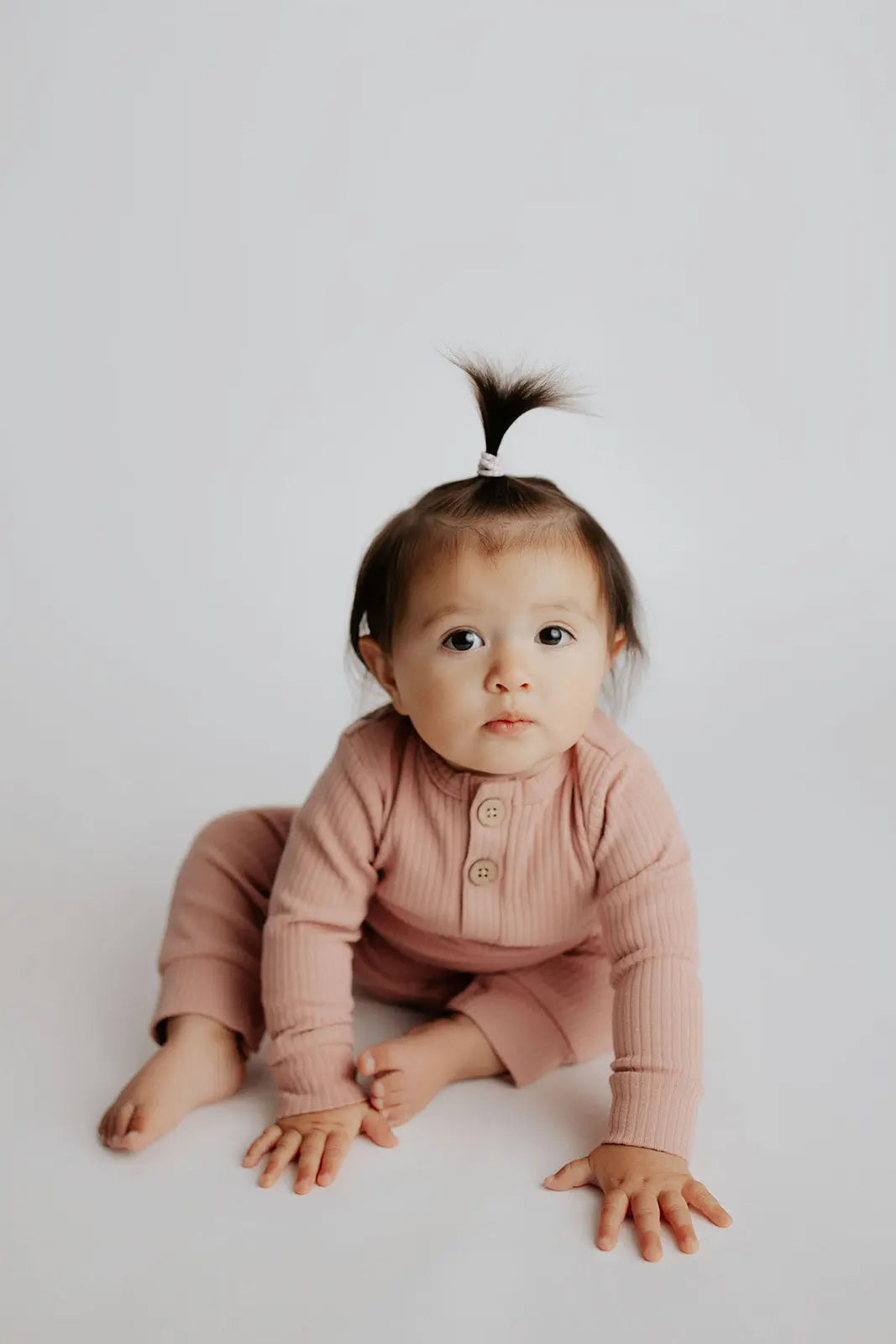 Dusty Rose Pink Baby Ribbed Playsuit with pockets Three Little Tots