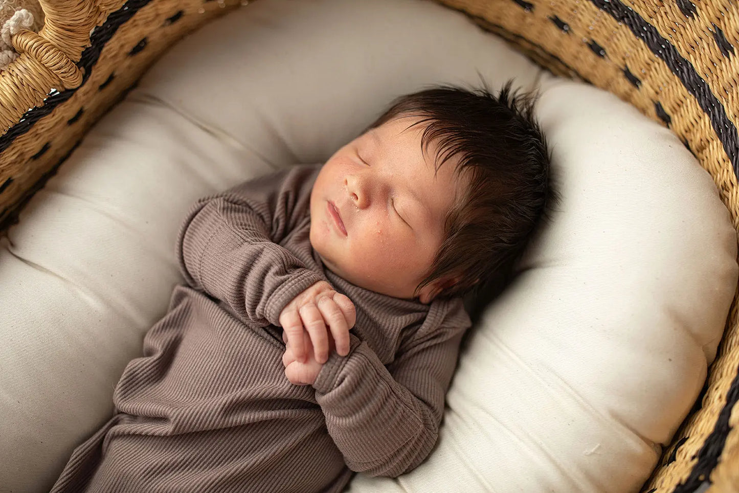Cocoa Brown Ribbed Knotted Newborn Baby Gown Three Little Tots