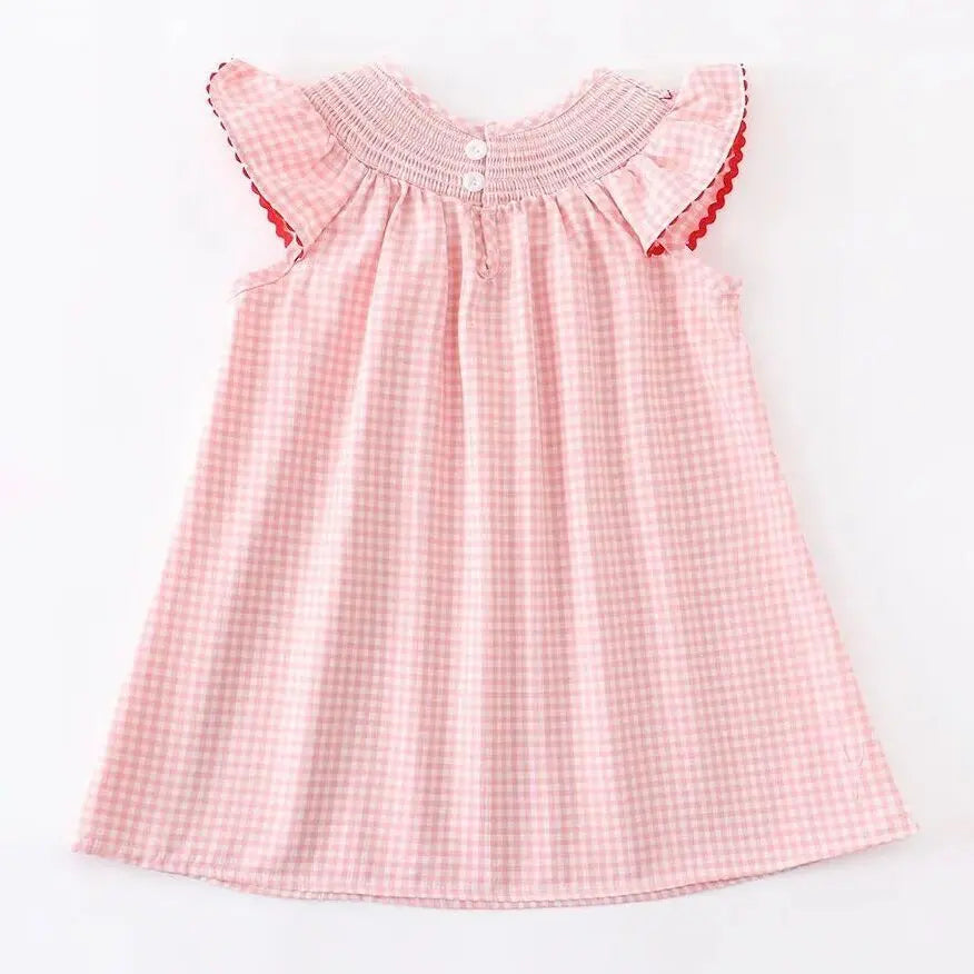 Vestido Smocked a Cuadros con Bordado de Fresa para Bebés Niñas