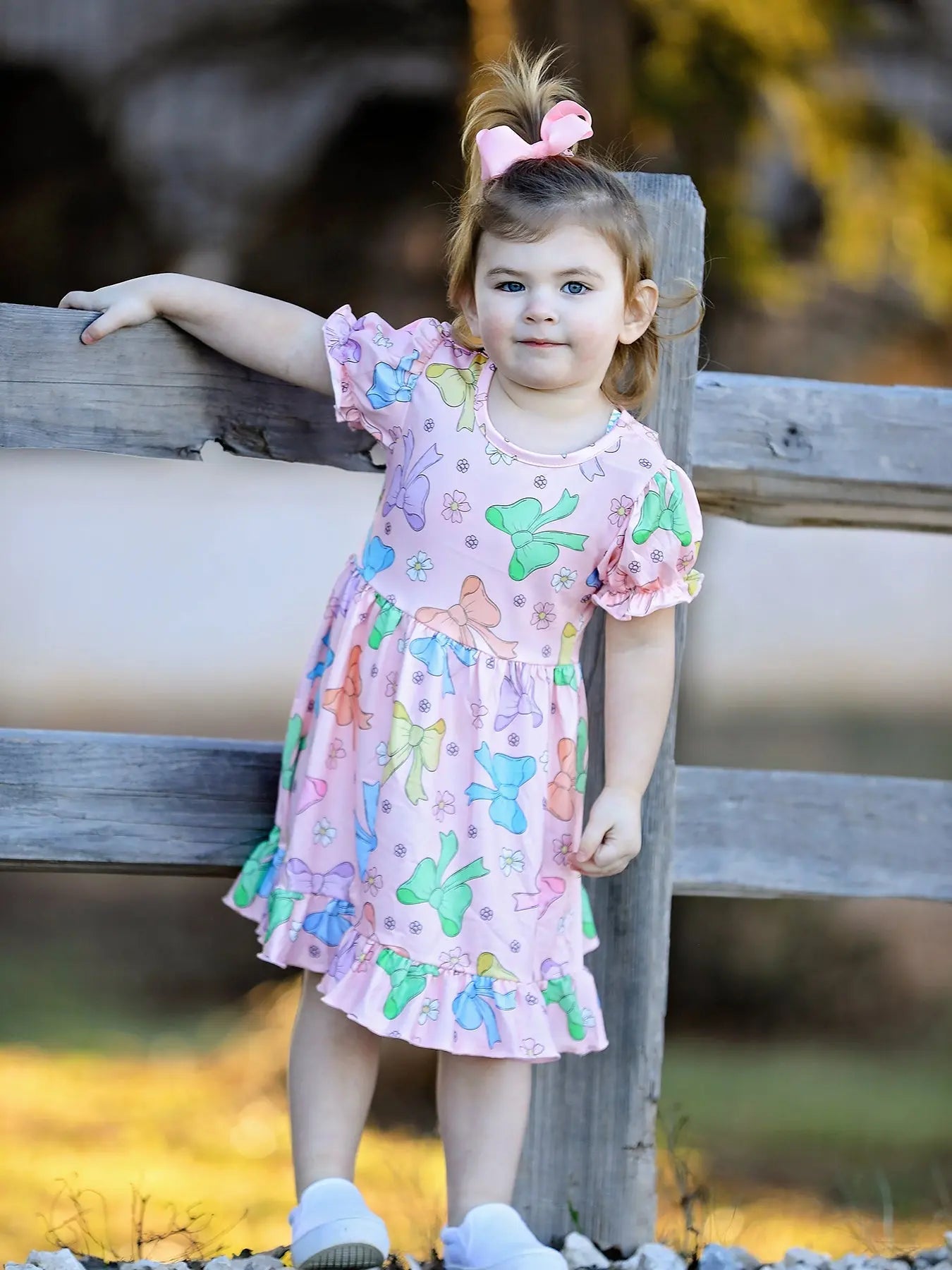 Colorful Bow Print Ruffles Girls Dress Rylee Faith Designs