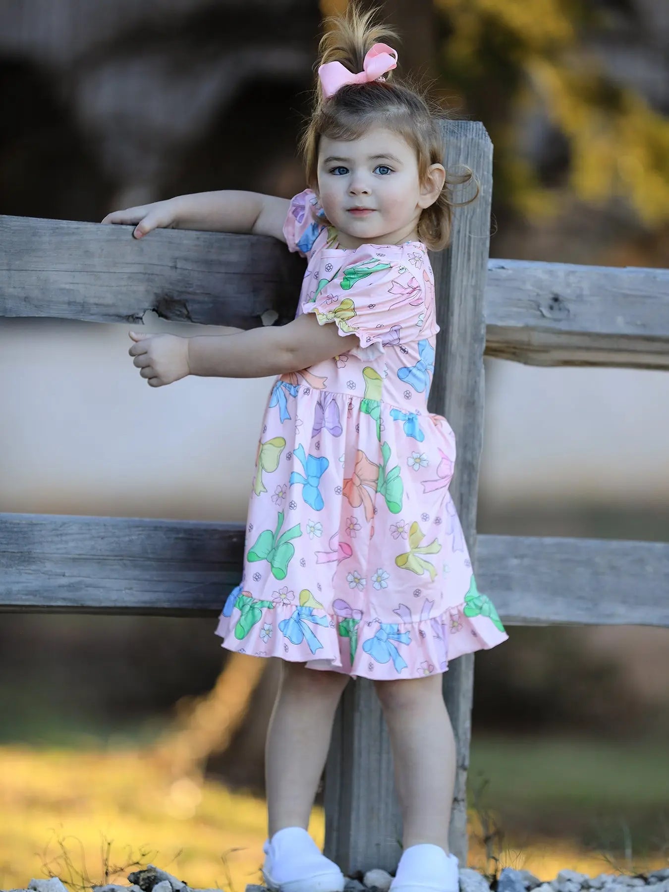 Colorful Bow Print Ruffles Girls Dress Rylee Faith Designs