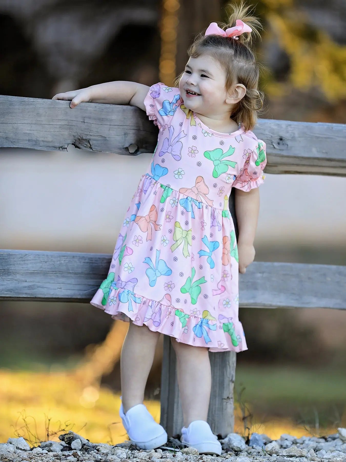 Colorful Bow Print Ruffles Girls Dress Rylee Faith Designs