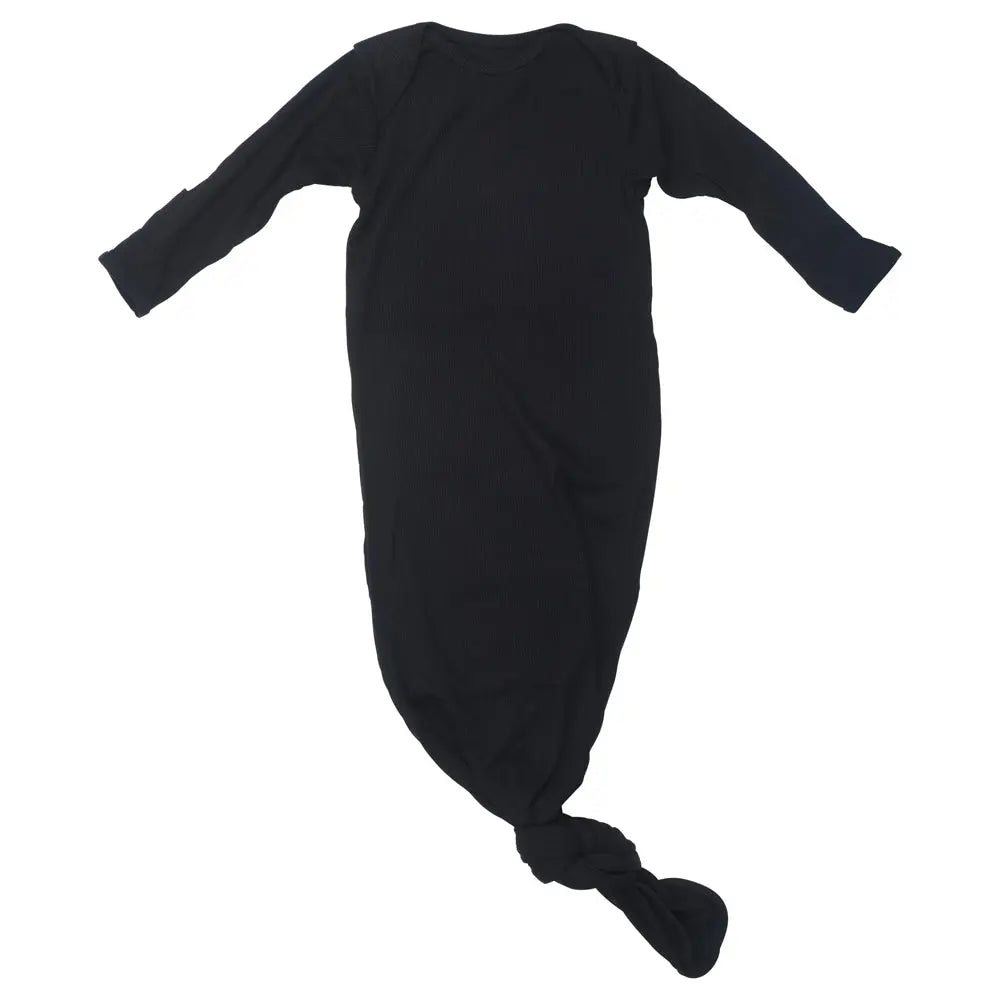 Black Ribbed Knotted Baby Gown Three Little Tots